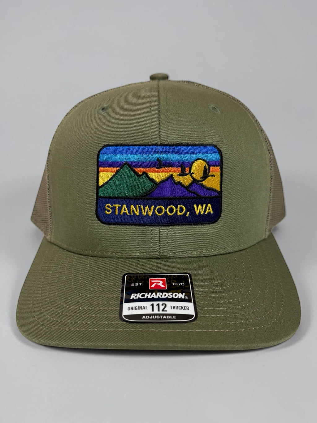 Hometown Embroidered Snapback Trucker Hat- Olive