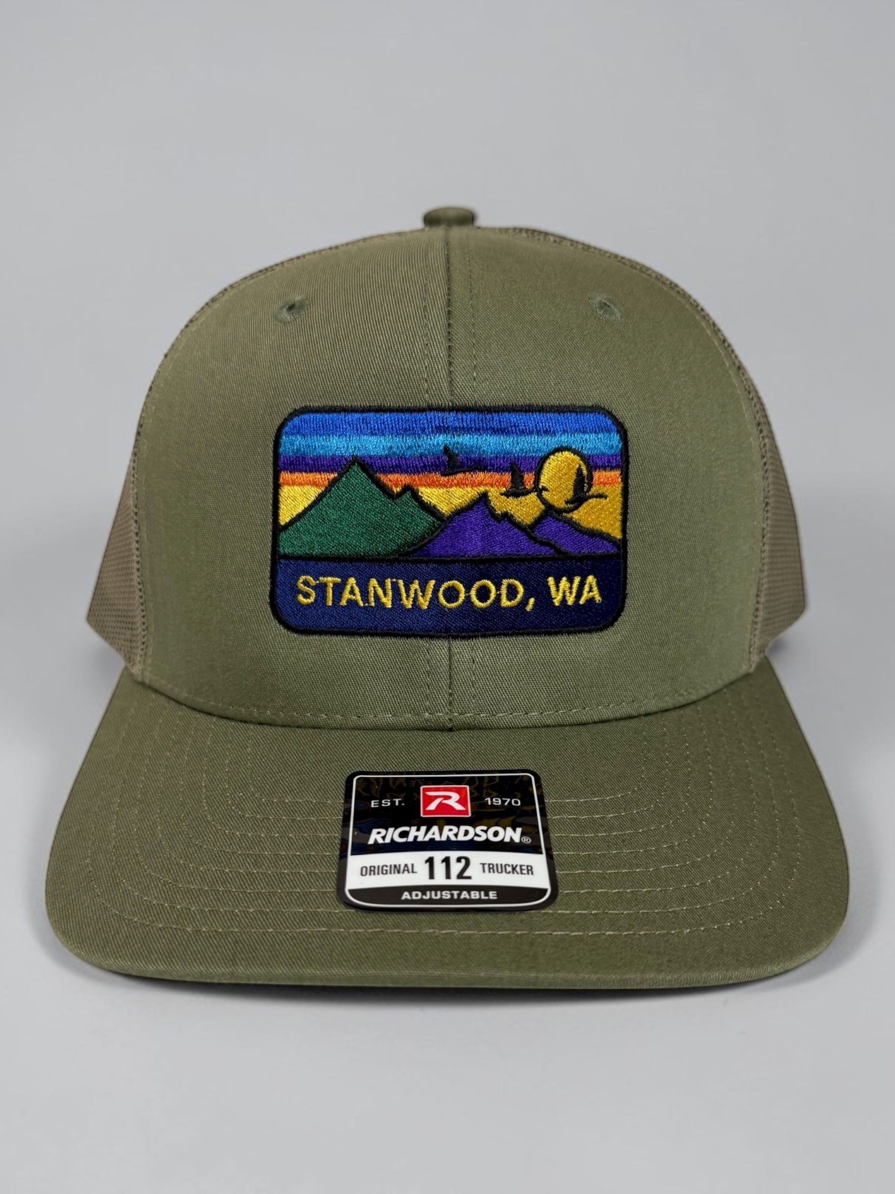 Hometown Embroidered Snapback Trucker Hat- Olive
