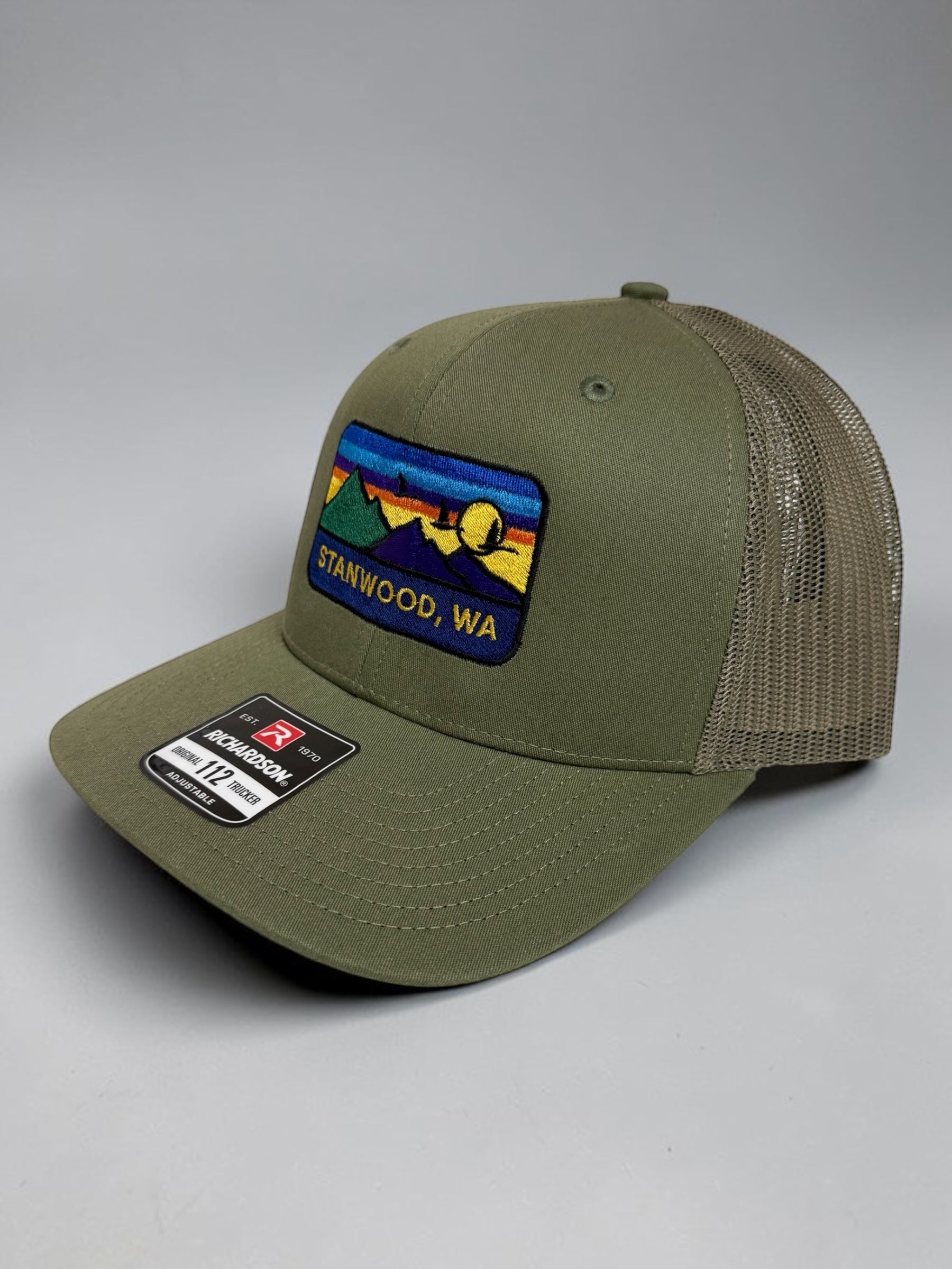 Hometown Embroidered Snapback Trucker Hat- Olive